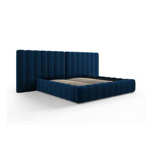 Tmavomodrá čalúnená dvojlôžková posteľ s úložným priestorom a roštom 180x200 cm Gina – Milo Casa vyobraziť