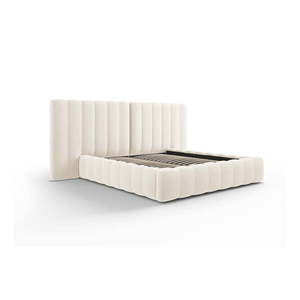 Béžová čalúnená dvojlôžková posteľ s úložným priestorom a roštom 160x200 cm Gina – Milo Casa vyobraziť