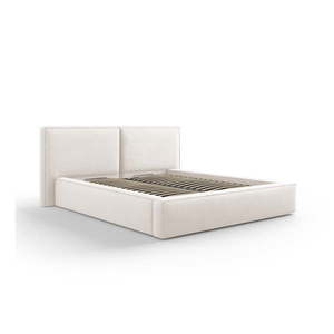 Béžová čalúnená dvojlôžková posteľ s úložným priestorom a roštom 160x200 cm Arendal – Cosmopolitan Design vyobraziť