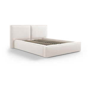 Béžová čalúnená dvojlôžková posteľ s úložným priestorom a roštom 140x200 cm Arendal – Cosmopolitan Design vyobraziť