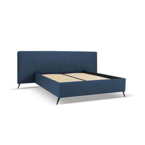 Tmavomodrá čalúnená dvojlôžková posteľ s úložným priestorom a roštom 180x200 cm Walter – Milo Casa vyobraziť