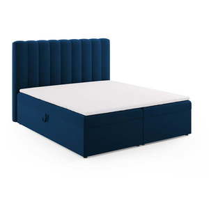 Tmavomodrá boxspring posteľ s úložným priestorom 180x200 cm Gina – Milo Casa vyobraziť