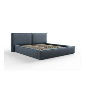 Tmavomodrá čalúnená dvojlôžková posteľ s úložným priestorom a roštom 180x200 cm Arendal – Cosmopolitan Design vyobraziť