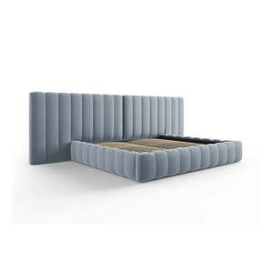 Svetlomodrá čalúnená dvojlôžková posteľ s úložným priestorom a roštom 200x200 cm Gina – Milo Casa vyobraziť