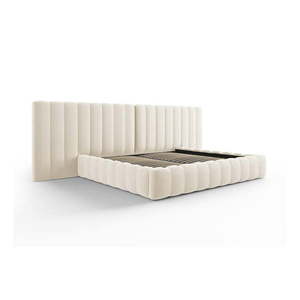 Béžová čalúnená dvojlôžková posteľ s úložným priestorom a roštom 200x200 cm Gina – Milo Casa vyobraziť