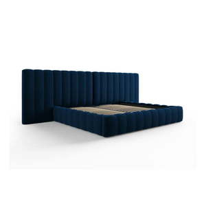 Tmavomodrá čalúnená dvojlôžková posteľ s úložným priestorom a roštom 200x200 cm Gina – Milo Casa vyobraziť