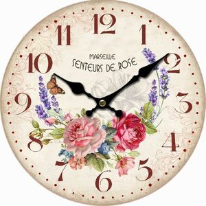 Drevené nástenné hodiny Marseille flowers, pr. 34 cm vyobraziť
