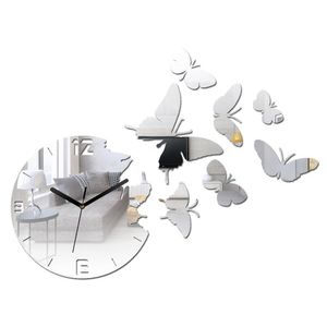 Moderné nástenné hodiny MIRROR BUTTERFLIES (nalepovacie hodiny na stenu) vyobraziť
