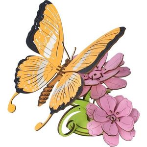Drevené 3D puzzle Motýľ na kvetoch farebné vyobraziť