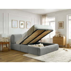 Svetlosivá čalúnená dvojlôžková posteľ s úložným priestorom s roštom 180x200 cm Vernon – Bobochic Paris vyobraziť