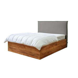Sivo-prírodná dvojlôžková posteľ s úložným priestorom s roštom 140x190 cm Cara – Bobochic Paris vyobraziť