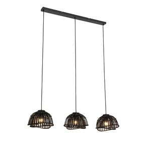 Orientálna závesná lampa čierna bambus 3-svetlá - Pua vyobraziť
