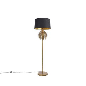 Vintage stojaca lampa zlatá s bavlneným tienidlom čierna - Botanica vyobraziť