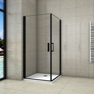 H K - Sprchovací kút BLACK SAFIR A2 100cm s dvoma jednokrídlovými dverami vrátane sprchovej vaničky z liateho mramoru SE-BLACKSAFIRA2100 / THOR-100sq vyobraziť