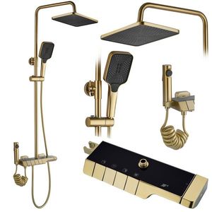 Sprchový set s termostatom Rea Rob tmavo zlatý - vaňová batéria, dažďová, ručná a bidetová sprcha vyobraziť