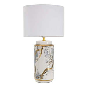 Keramická stolová lampa s textilným tienidlom v bielo-zlatej farbe (výška 48 cm) Glam Abstract – Mauro Ferretti vyobraziť