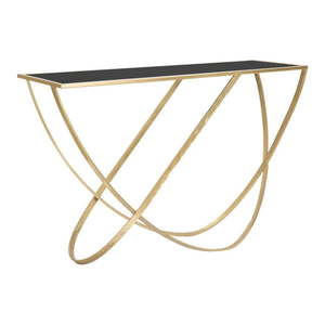 Konzolový stolík so sklenenou doskou v čierno-zlatej farbe 40x120 cm Ring – Mauro Ferretti vyobraziť