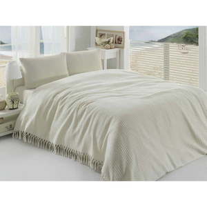 Krémovobiely ľahký bavlnený pléd cez posteľ na dvojlôžko Pique, 220 × 240 cm vyobraziť