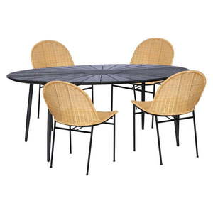 Súprava 4 ratanových jedálenských stoličiek Sofia a čierneho stola Marienlist - Bonami Essentials vyobraziť