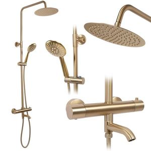 Sprchový set s termostatom Rea Lungo zlatý - vaňová batéria, dažďová a ručná sprcha vyobraziť