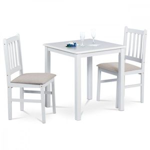 AUTRONIC JAGUAR WT Jedálenský set 1+2, stôl 69 x 69 x75 cm, masíiv kaučukovník, biely mat, sivé látkové sedáky vyobraziť