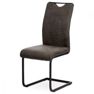 AUTRONIC DCL-412 GREY3 Jedálenská stolička, poťah sivá látka v dekore vintage kože, biele prešitie, kovová pohupová podnož, čierny matný lak vyobraziť