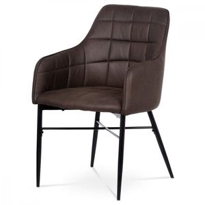 AUTRONIC AC-9990 BR3 jedálenská stolička, poťah hnedá látka v dekor vintage kože, kovová podnož, černý matný lak vyobraziť