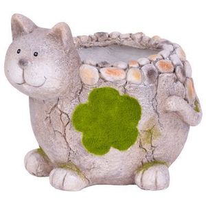 Dekorácia MagicHome, Mačka s kvetináčom, keramika, prírodná, 30x25, 5x26, 5 cm vyobraziť