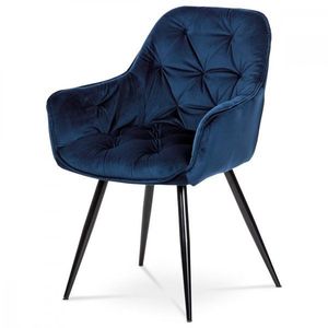AUTRONIC DCH-421 BLUE4 Jedálenská stolička, poťah morá zamatová látka, kovová 4nohá podnož, čierny lak vyobraziť