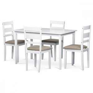 AUTRONIC AUT-6070 WT Jedálenský set 1+4, stôl 120x75x75 cm, MDF, dyha, masívne nohy, biely mat, sivé látkové sedáky vyobraziť