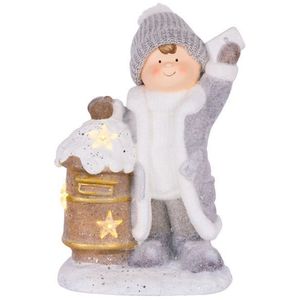Dekorácia MagicHome Vianoce, Chlapček so schránkou, 1 LED, 3xAA, keramika, 33x23x45 cm vyobraziť