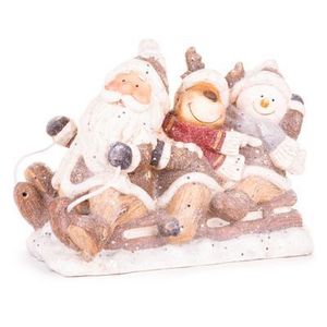 Dekorácia MagicHome Vianoce, Santa, sob a snehuliak na saniach, keramika, 45x23x34, 50 cm vyobraziť