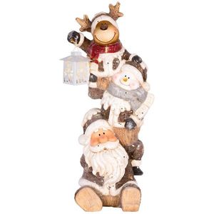 Dekorácia MagicHome Vianoce, Santa, sob a snehuliak s lampášikom, 1 LED, 2xAAA, keramika, 29x24x66 cm vyobraziť