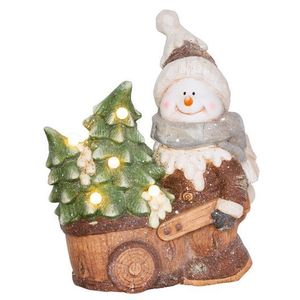 Dekorácia MagicHome Vianoce, Snehuliak s vozíkom, 6 LED, 3xAA, keramika, 35x24x43 cm vyobraziť