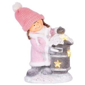 Dekorácia MagicHome Vianoce, Dievčatko so schránkou, 1 LED, 3xAA, keramika, 31x23x43 cm vyobraziť