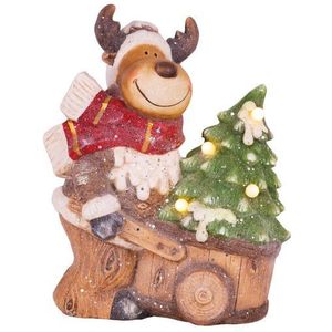 Dekorácia MagicHome Vianoce, Sobík s vozíkom, 4 LED, 3xAA, keramika, 33, 50x24x43 cm vyobraziť