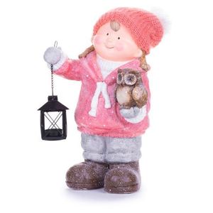 Postavička MagicHome Vianoce, Dievčatko s lampášom a sovičkou, keramika, 28x18, 5x39, 5 cm vyobraziť