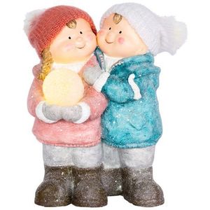 Postavička MagicHome Vianoce, Chlapček a dievčatko so snehovou guľou, 1 LED, keramika, 27, 5x23x40 cm vyobraziť