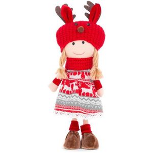 Dekorácia MagicHome Vianoce, Dievča s červeno-sivou čiapkou, 42 cm vyobraziť