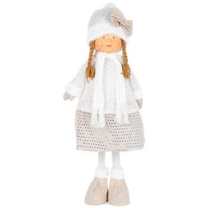 Postavička MagicHome Vianoce, Dievčatko v bielej čiapke, bielo-zlaté, látkové, 30x19x79 cm vyobraziť