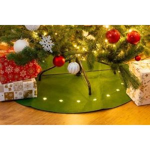 Koberec MagicHome Vianoce, zelený, pod vianočný stromček, s hviezdičkami, 22x LED, teplá biela, 2xAA, 90 cm vyobraziť