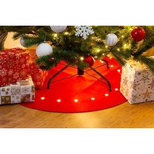 Koberec MagicHome Vianoce, červený, pod vianočný stromček, s hviezdičkami, 22x LED, teplá biela, 2xAA, 90 cm vyobraziť