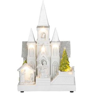 Dekorácia MagicHome Vianoce, Kostol s betlehemom, 6 LED biela, 3xAA, interiér, 17x13x25 cm vyobraziť