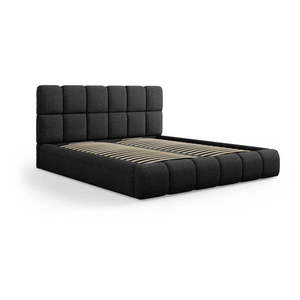 Čierna čalúnená dvojlôžková posteľ s úložným priestorom s roštom 140x200 cm Bellis – Micadoni Home vyobraziť