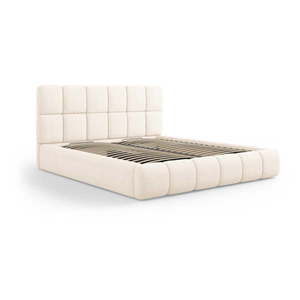 Krémovobiela čalúnená dvojlôžková posteľ s úložným priestorom s roštom 160x200 cm Bellis – Micadoni Home vyobraziť
