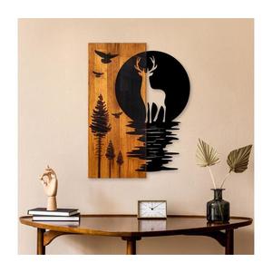 Nástenná dekorácia 43x58 cm jeleň a mesiac drevo/kov vyobraziť