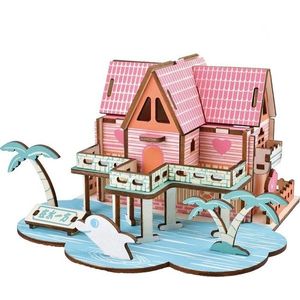 Dřevěné 3D puzzle Letní dům růžovo-modré vyobraziť