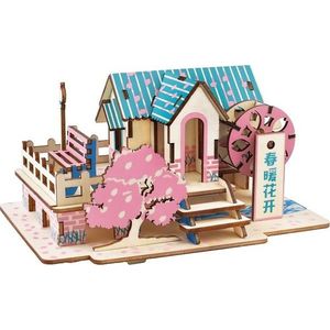 Dřevěné 3D puzzle Jarní dům modro-růžové vyobraziť
