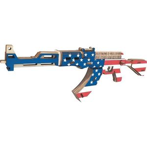 Dřevěné 3D puzzle Woodcraft Samopal AK47 v barvách Americké vlajky vyobraziť