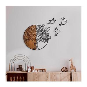 Nástenná dekorácia 60x56 cm strom a vtáci drevo/kov vyobraziť